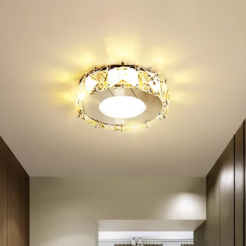 Simplicity Crystal Block Stainless-Steel Circle/Star Led Flush Mount Ceiling Light For Corridor