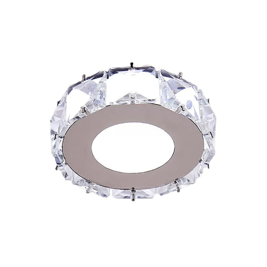 Simplicity Crystal Block Stainless-Steel Circle/Star LED Flush Mount Ceiling Light for Corridor