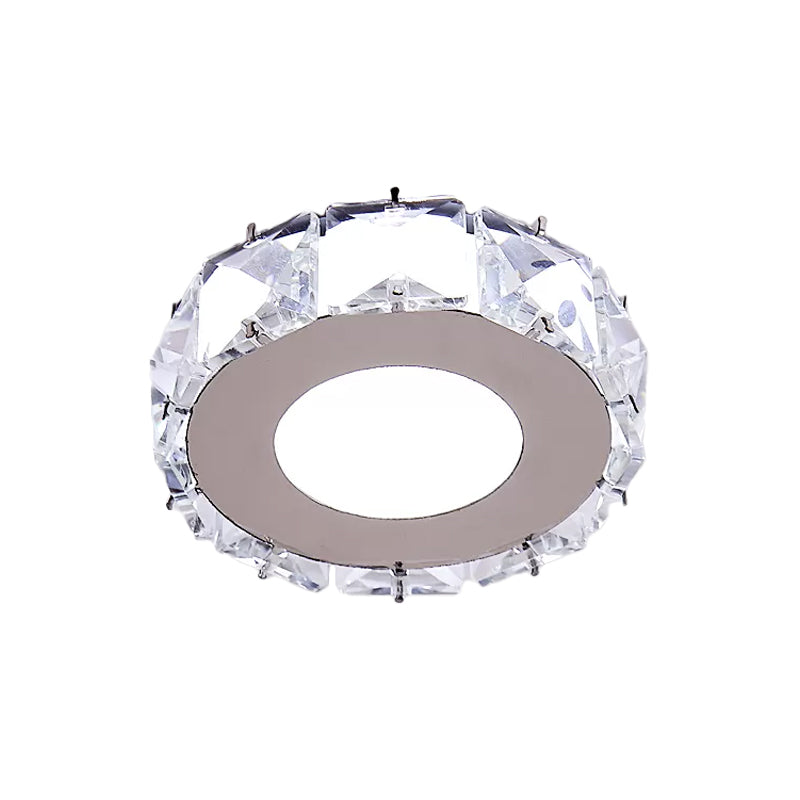 Simplicity Crystal Block Stainless-Steel Circle/Star Led Flush Mount Ceiling Light For Corridor