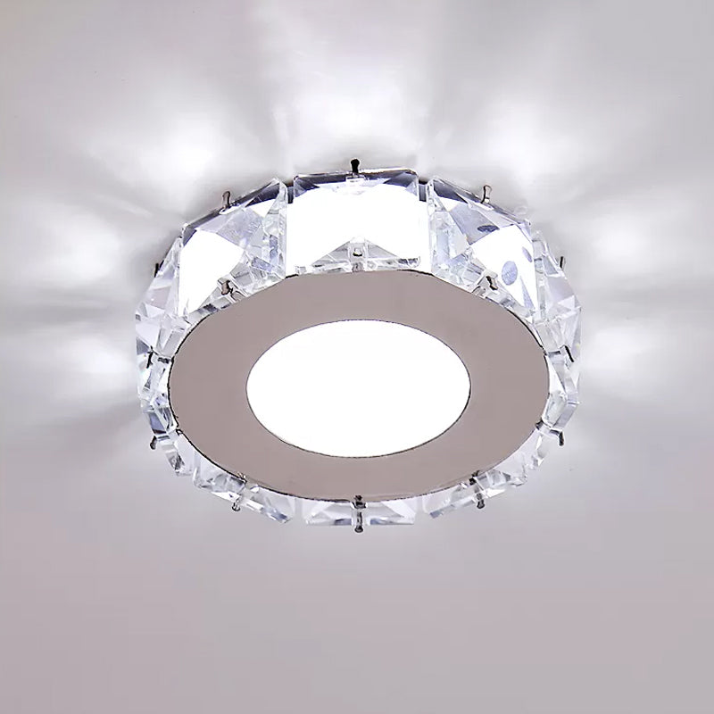 Simplicity Crystal Block Stainless-Steel Circle/Star LED Flush Mount Ceiling Light for Corridor