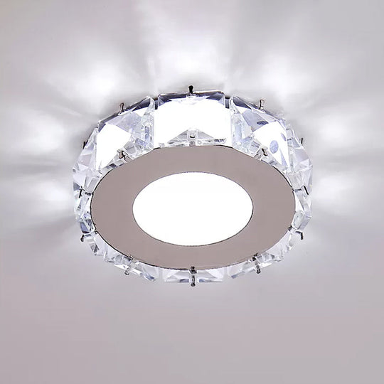 Simplicity Crystal Block Stainless-Steel Circle/Star LED Flush Mount Ceiling Light for Corridor