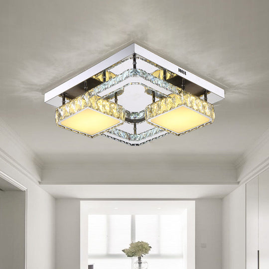 Beveled Crystal LED Flushmount Light for Modern Dining Room - Stainless Steel & Sleek Design