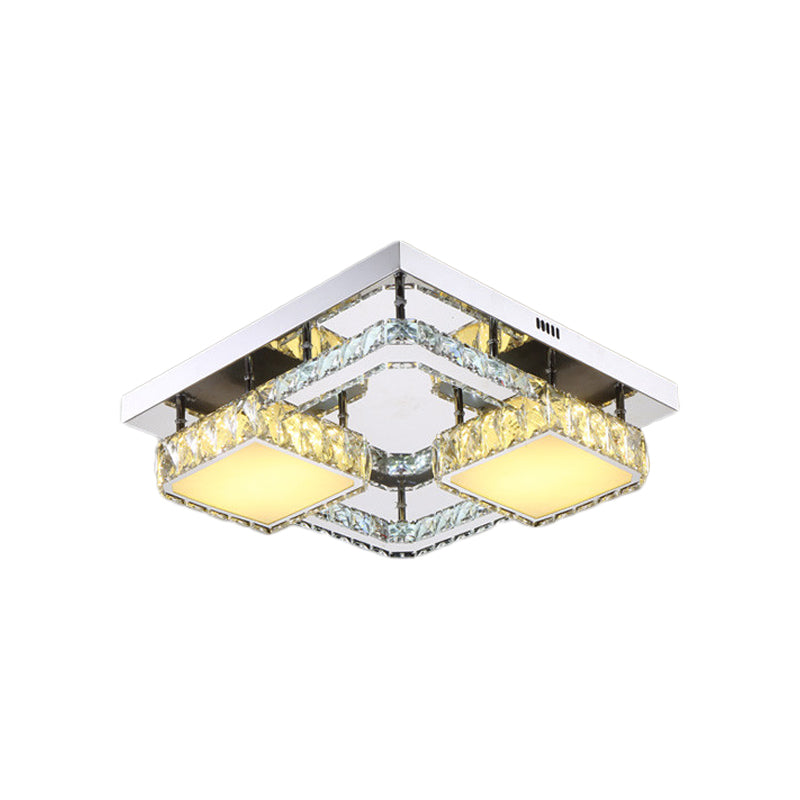 Beveled Crystal Led Flushmount Light For Modern Dining Room - Stainless Steel & Sleek Design