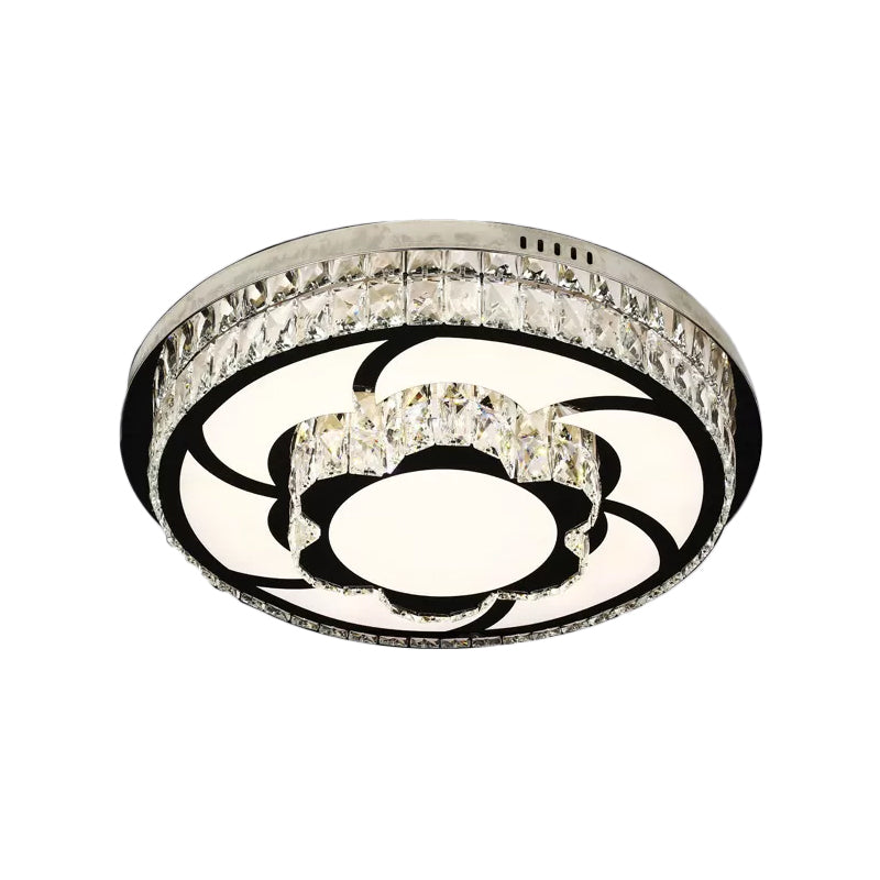 P Stainless-Steel Flushmount Light with Clear Faceted Crystal Shade - Flower/Round Design