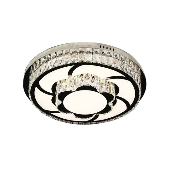 P Stainless-Steel Flushmount Light With Clear Faceted Crystal Shade - Flower/Round Design