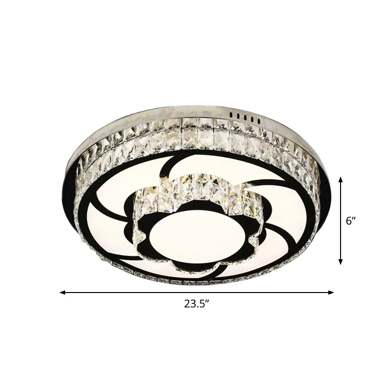 P Stainless-Steel Flushmount Light with Clear Faceted Crystal Shade - Flower/Round Design