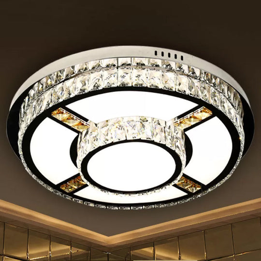 P Stainless-Steel Flushmount Light with Clear Faceted Crystal Shade - Flower/Round Design