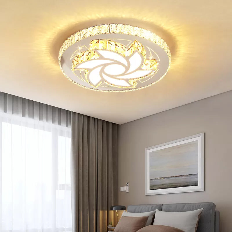 Contemporary Stainless-Steel Led Flush Mount Ceiling Light With Spiral Flower Design - Bedroom