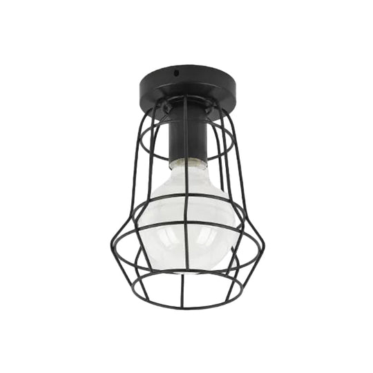 Vintage Urn/Vase Cage Metal Flush Mount Light With 1 Bulb - Black