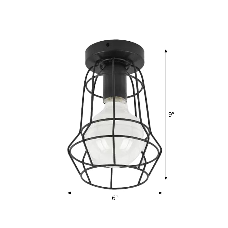 Vintage Urn/Vase Cage Metal Flush Mount Light With 1 Bulb - Black