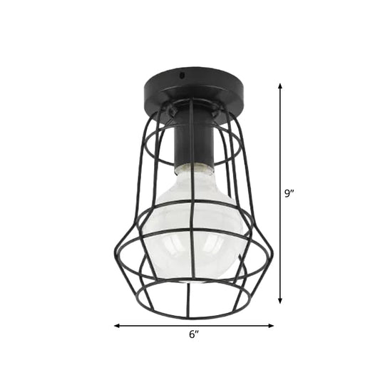 Vintage Urn/Vase Cage Metal Flush Mount Light With 1 Bulb - Black