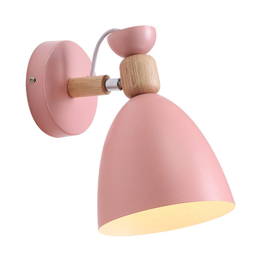 Dome-Shaped Metallic & Wooden Macaroon Wall Sconce Light For Kids Bedroom