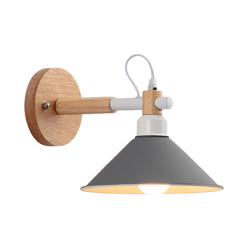 Pyramid Macaroon Wall Sconce: Metal And Wood 1-Light Lamp For Dining Room