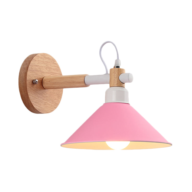 Pyramid Macaroon Wall Sconce: Metal And Wood 1-Light Lamp For Dining Room