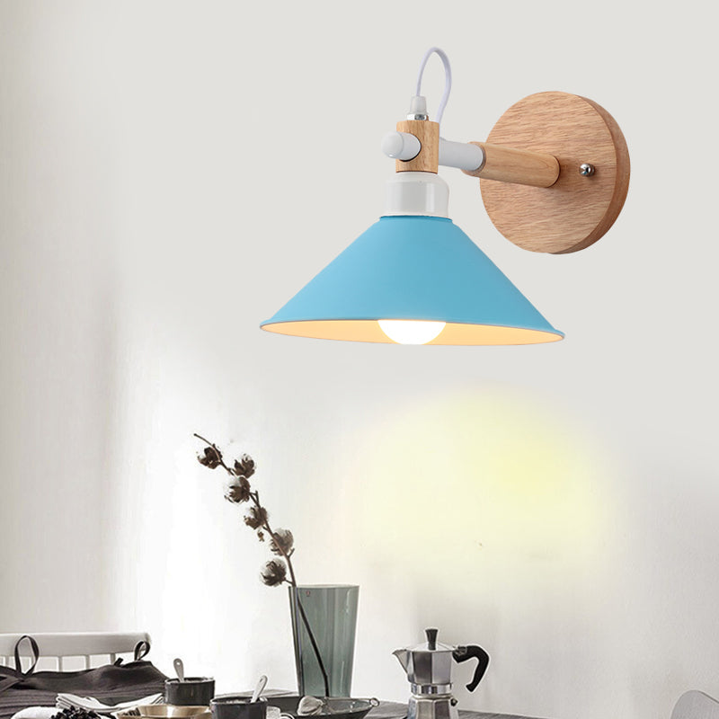 Pyramid Macaroon Wall Sconce: Metal And Wood 1-Light Lamp For Dining Room Blue