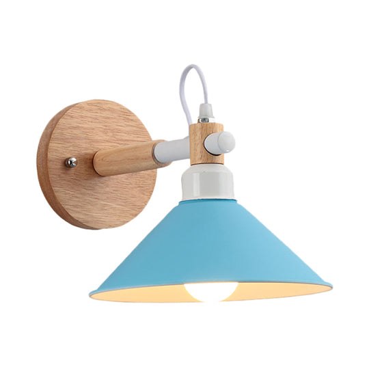 Pyramid Macaroon Wall Sconce: Metal And Wood 1-Light Lamp For Dining Room