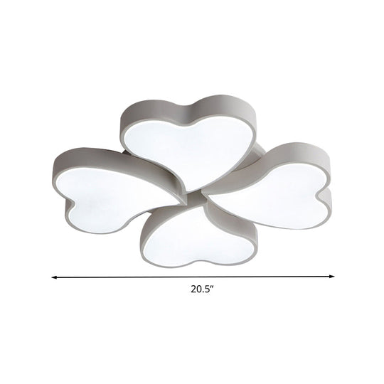 White Acrylic Heart Led Flush Ceiling Light Fixture For Bedroom Art Deco Style