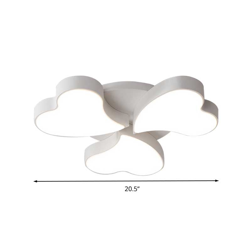 White Acrylic Heart LED Flush Ceiling Light Fixture for Bedroom, Art Deco Style