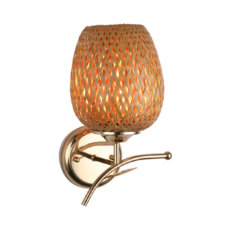 Contemporary Rattan Dome Shade Sconce Wall Lamp In Beige