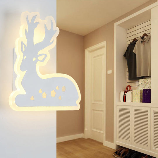 Sika Deer Wall Sconce Light For Corridor Stairway - White Finish Acrylic Animal Design