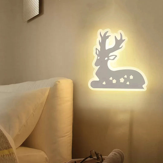 Sika Deer Wall Sconce Light For Corridor Stairway - White Finish Acrylic Animal Design