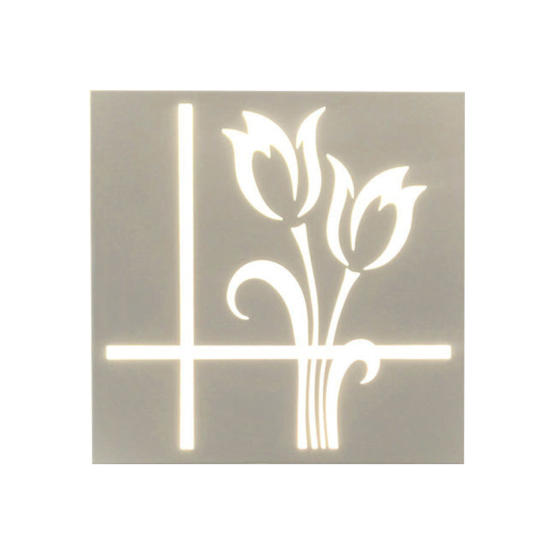 Modern Square Wall Sconce With Plant Metal Light - White For Bathroom