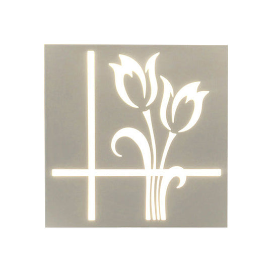 Modern Square Wall Sconce With Plant Metal Light - White For Bathroom