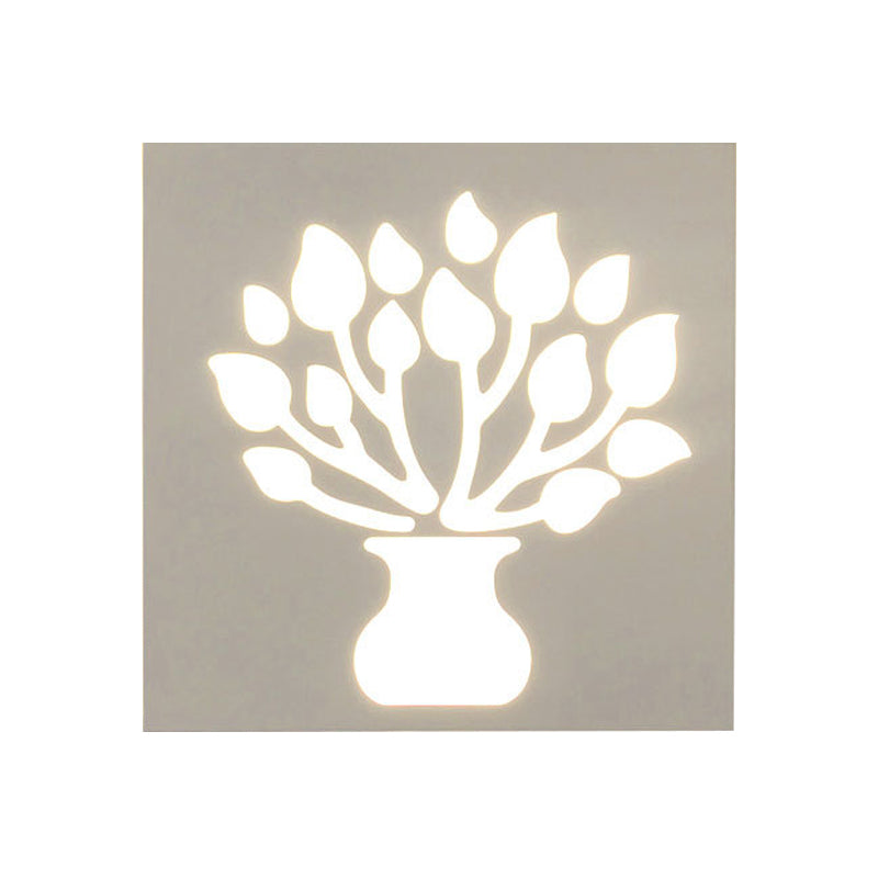 Modern Square Wall Sconce With Plant Metal Light - White For Bathroom