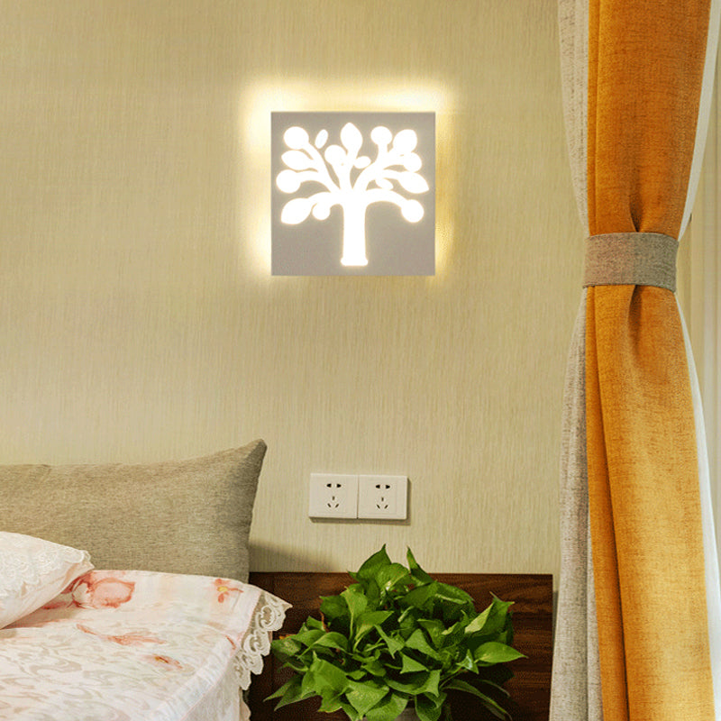 Modern Square Wall Sconce With Plant Metal Light - White For Bathroom / B