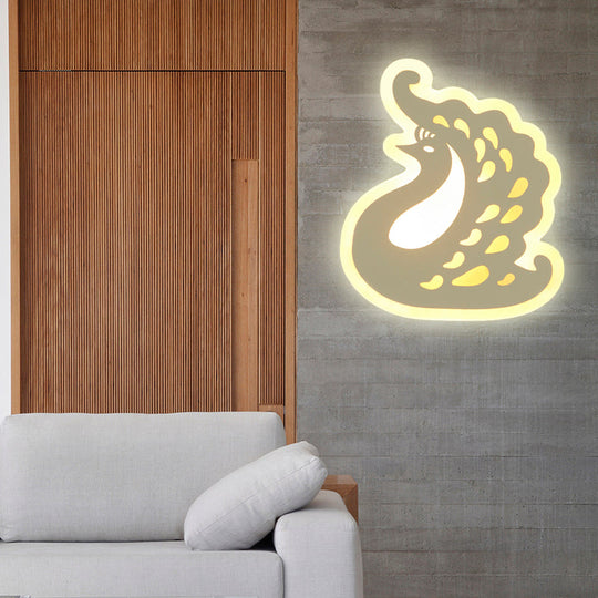 Modern Acrylic Animal Led Wall Sconce - White Finish For Hallway Illumination / Warm Peacock