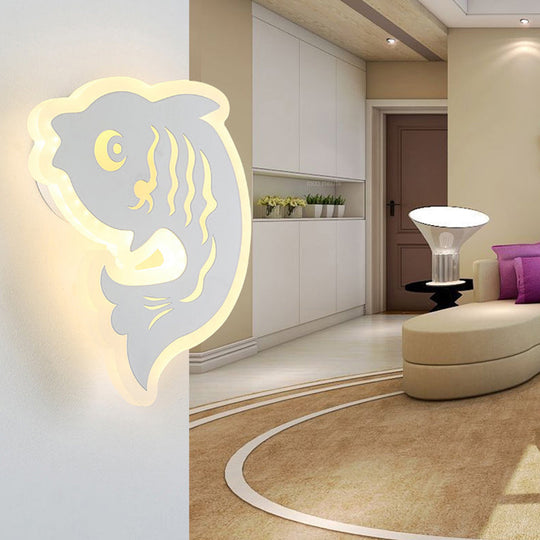 Modern Acrylic Animal Led Wall Sconce - White Finish For Hallway Illumination / Warm Mermaid