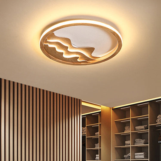 Modern Wood Flush Mount Led Fixture - Ring Design Multiple Options For Bedroom Lighting Beige/White