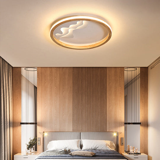 Modern Wood Flush Mount Led Fixture - Ring Design Multiple Options For Bedroom Lighting Beige/White