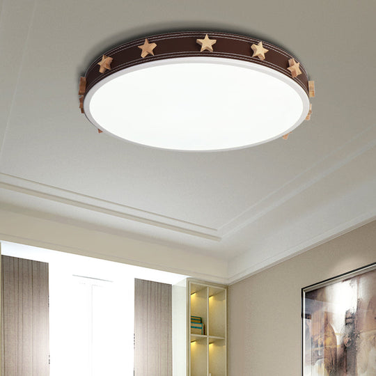 Stargazing in Style: Brown Rubber Round Flush Mount Lighting with Star Accents LED Ceiling Flush Light in Multiple Sizes