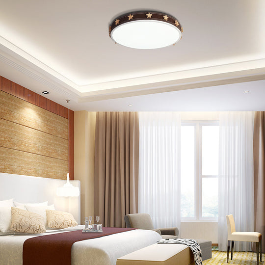 Stargazing in Style: Brown Rubber Round Flush Mount Lighting with Star Accents LED Ceiling Flush Light in Multiple Sizes