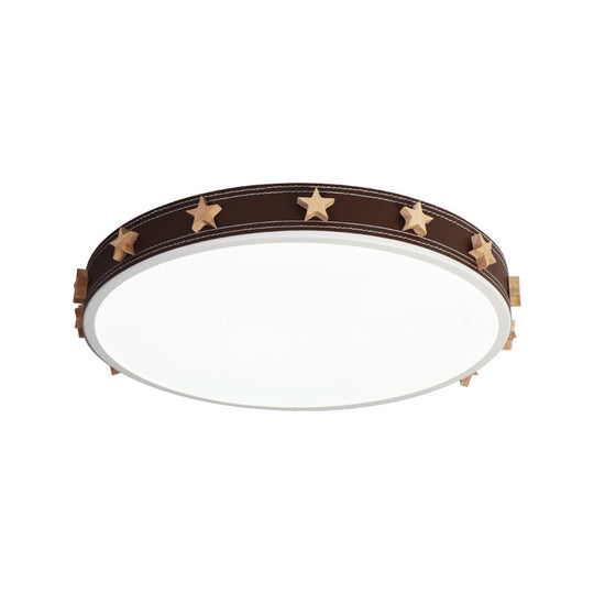 Stargazing in Style: Brown Rubber Round Flush Mount Lighting with Star Accents LED Ceiling Flush Light in Multiple Sizes