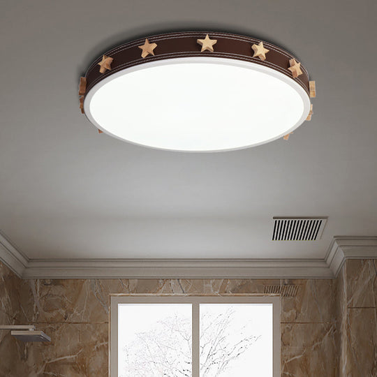 12/16/19.5 Rubber Round Flush Mount Lighting With Star Accents - Modern Led Ceiling Light Brown