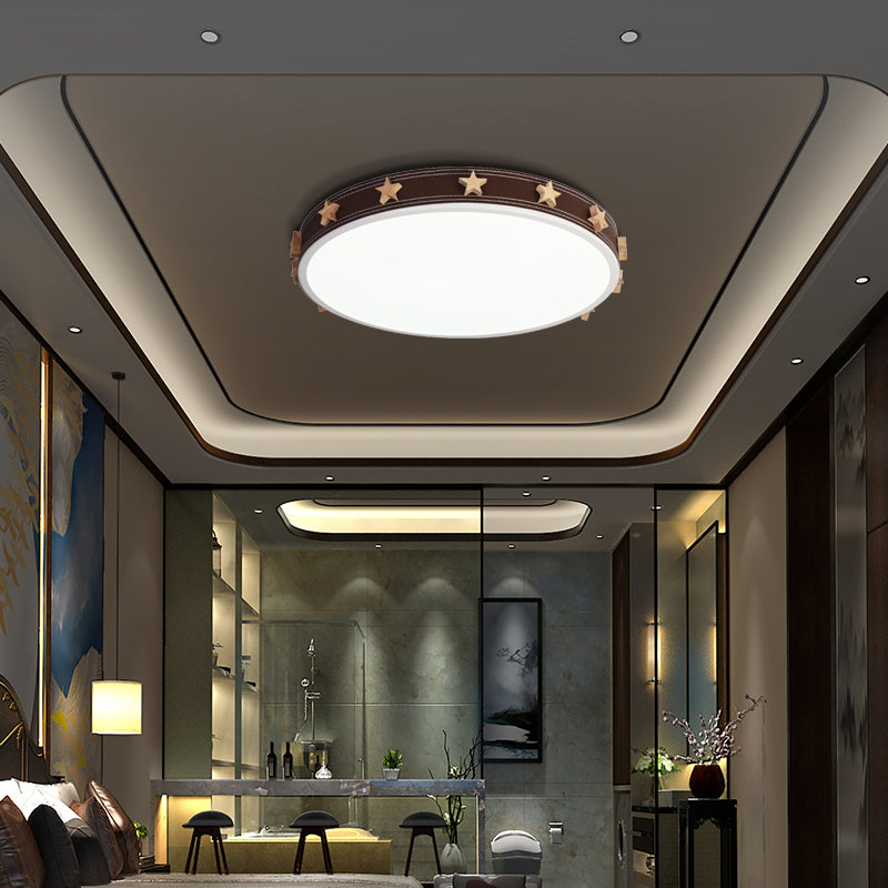 Stargazing in Style: Brown Rubber Round Flush Mount Lighting with Star Accents LED Ceiling Flush Light in Multiple Sizes