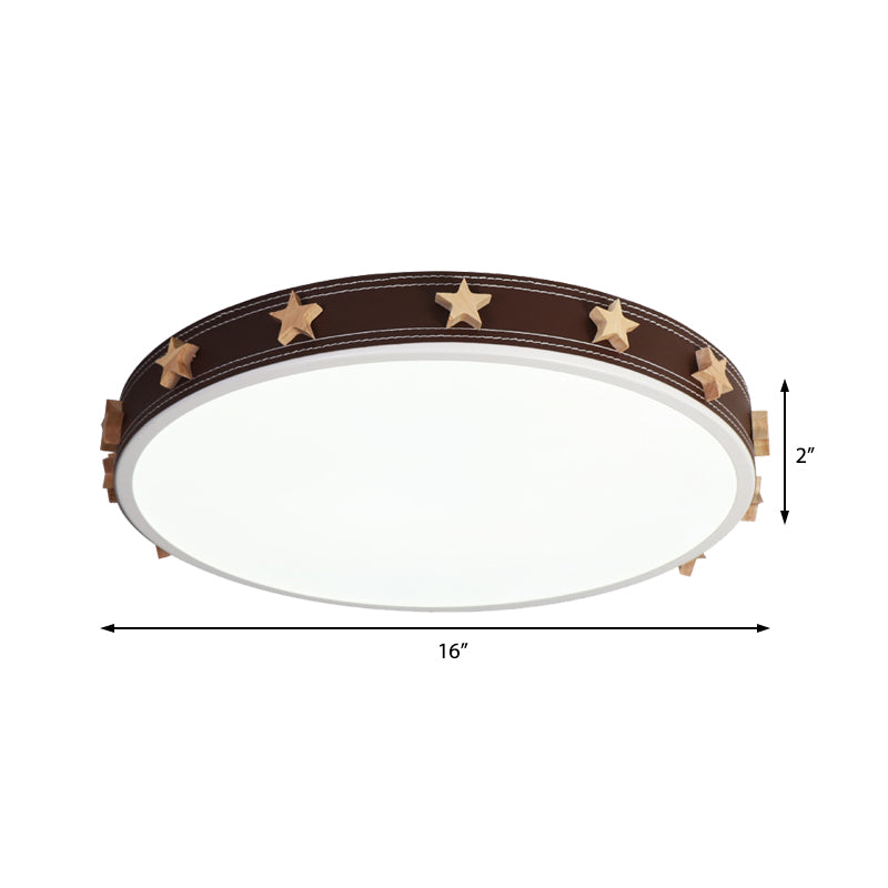 Stargazing in Style: Brown Rubber Round Flush Mount Lighting with Star Accents LED Ceiling Flush Light in Multiple Sizes