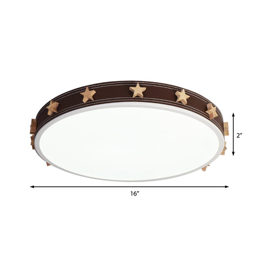 Stargazing In Style: Brown Rubber Round Flush Mount Lighting With Star Accents Led Ceiling Light