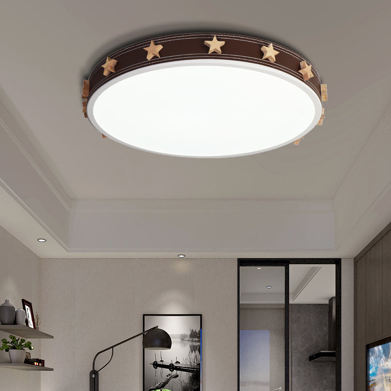 12/16/19.5 Rubber Round Flush Mount Lighting With Star Accents - Modern Led Ceiling Light Brown