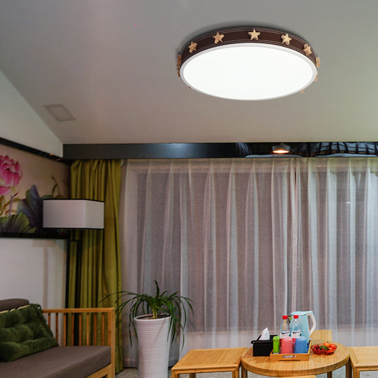 Stargazing in Style: Brown Rubber Round Flush Mount Lighting with Star Accents LED Ceiling Flush Light in Multiple Sizes