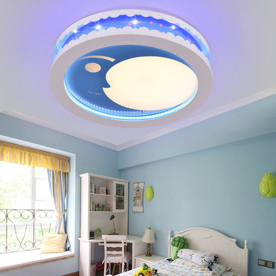 Art Deco Led Flush Ceiling Light For Kids Bedrooms - Acrylic Circle Design Blue / White