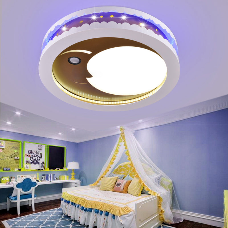 Art Deco Led Flush Ceiling Light For Kids Bedrooms - Acrylic Circle Design Gold / White