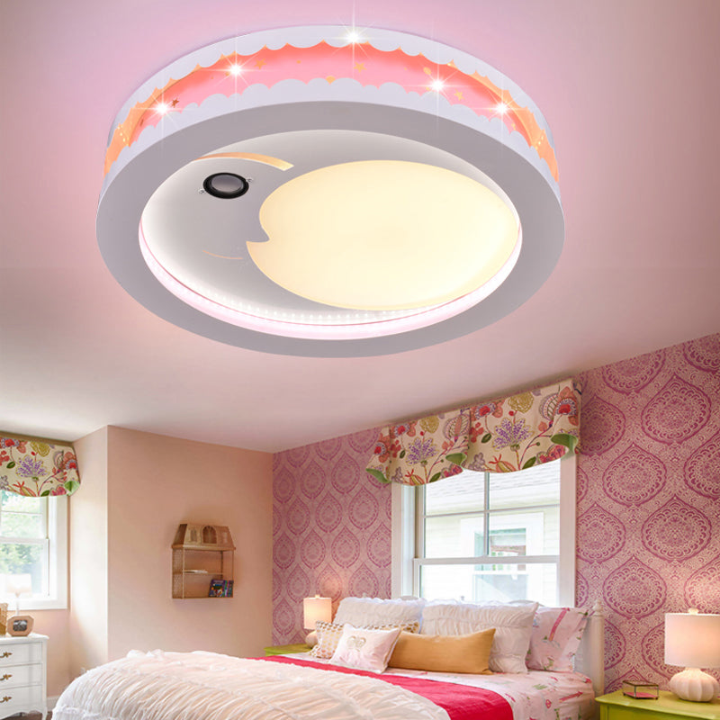 Art Deco Led Flush Ceiling Light For Kids Bedrooms - Acrylic Circle Design Pink / Warm