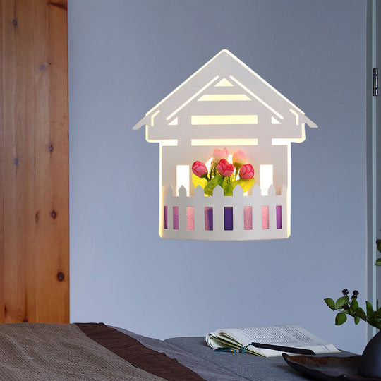 Cartoon Pattern Led Wall Lamp - Elegant White Acrylic Sconce Light For Living Room Décor / C