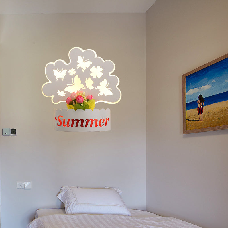 Cartoon Pattern Led Wall Lamp - Elegant White Acrylic Sconce Light For Living Room Décor