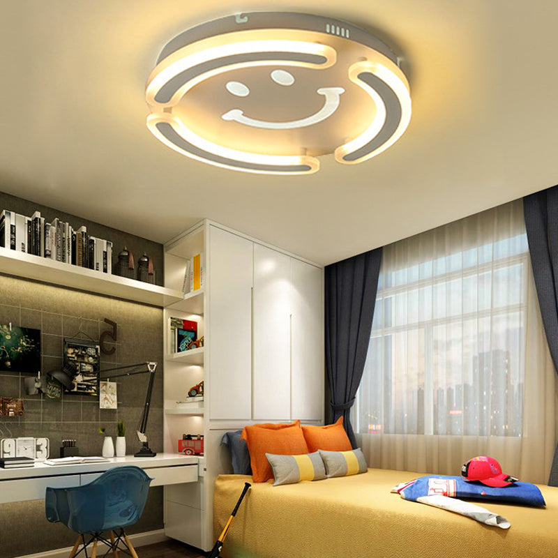 Smile Face LED Ceiling Lamp in White for Kids' Game Room and Bedroom