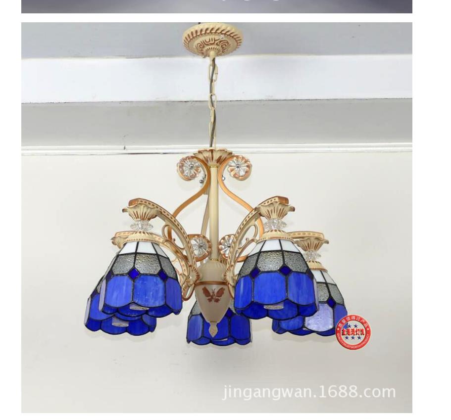 19/19.5 Orange/Blue Cut Glass Pendant Chandelier Dome - Baroque Grid Patterned Ceiling Lamp Dark