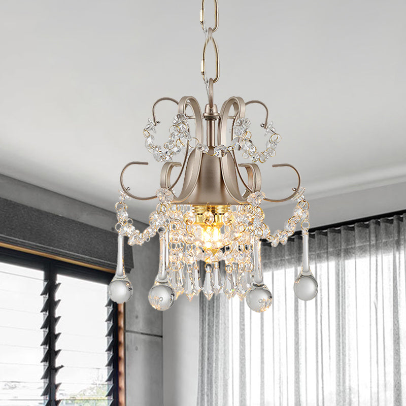 Curving Arm Crystal Teardrop Chandelier For Living Room - Champagne